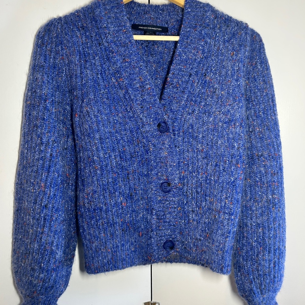 French Connection Blue Cardigan Sweater with Cozy Texture